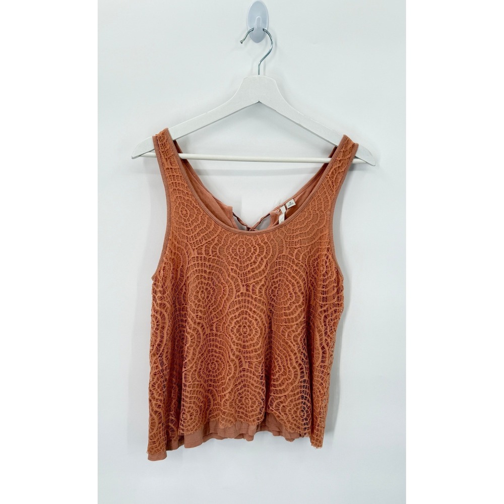 LC Lauren Conrad Tank Top Womens M Pink Lace Tie Back Sleeveless Boho Scoop Neck